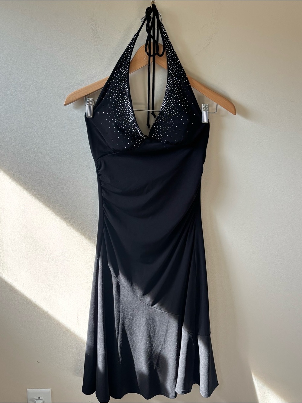 Ruby Rox Y2K Black Halter Dress with Rhinestones